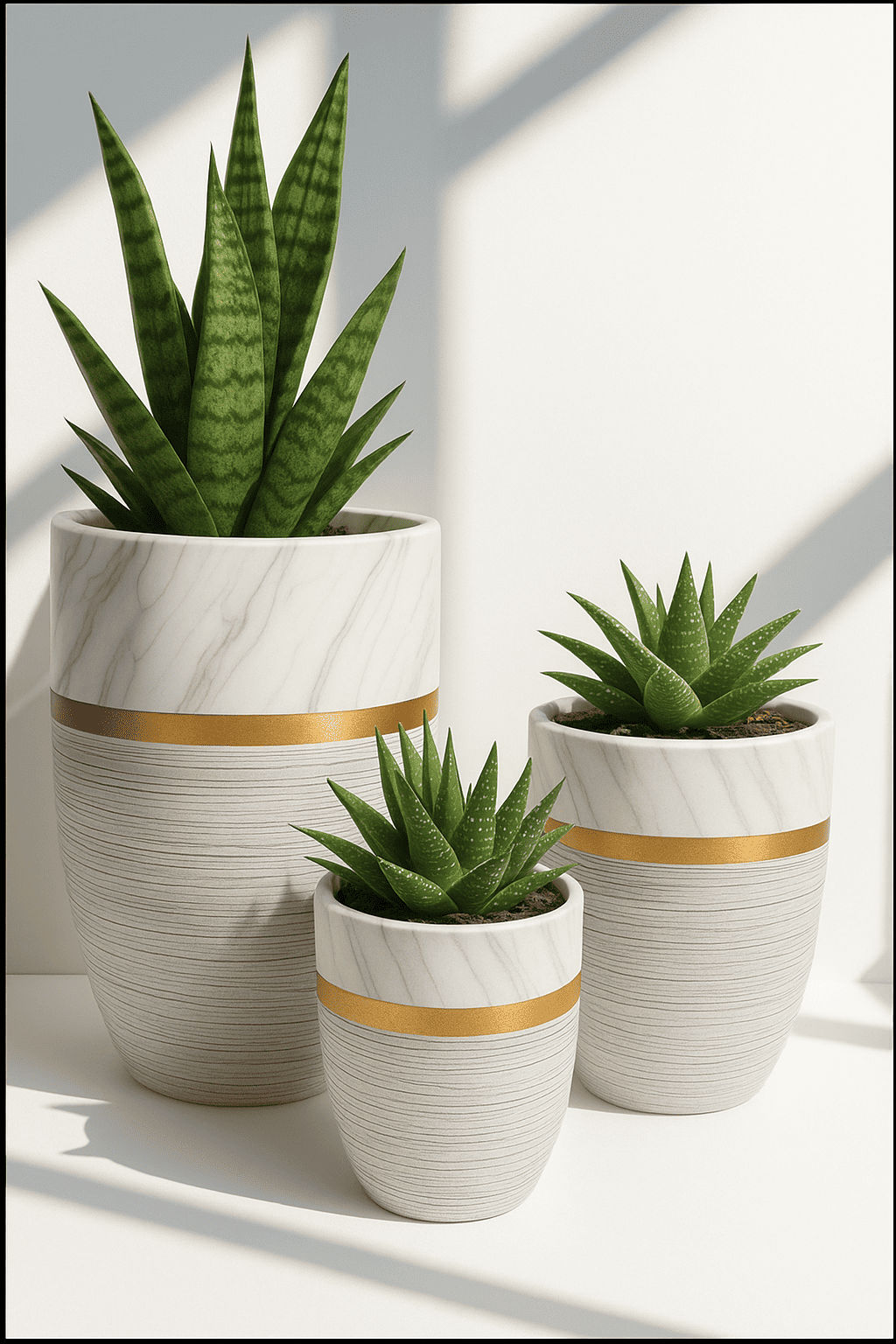 Dual Texture Marble & Ribbed Planter Set