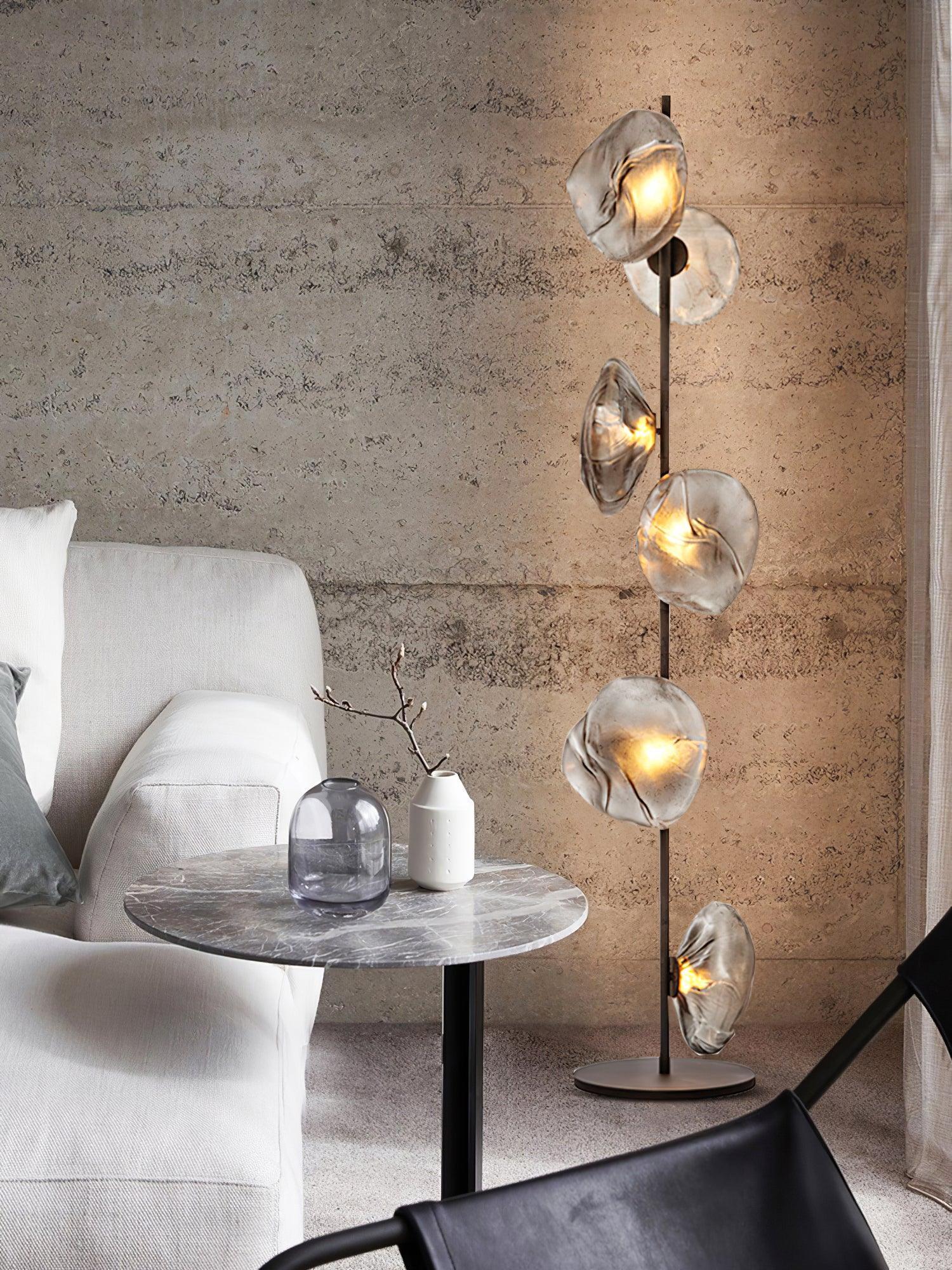 Smoky Grey Glass Petals Floor Lamp - Wall Mirror - HomeCene UAE
