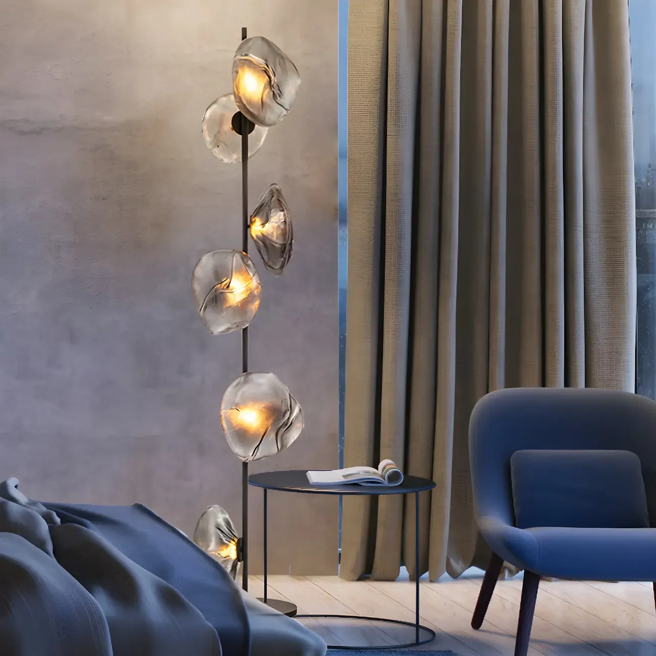 Smoky Grey Glass Petals Floor Lamp - HomeCene UAE