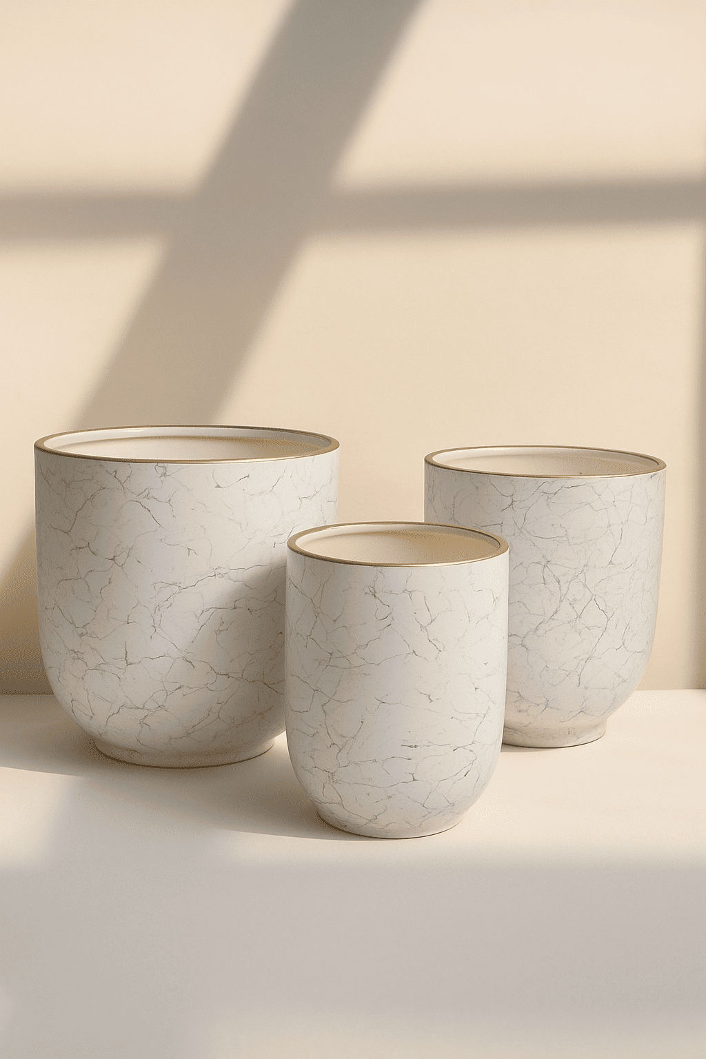 Artisan White & Black Swirl Planters with Gilded Edge