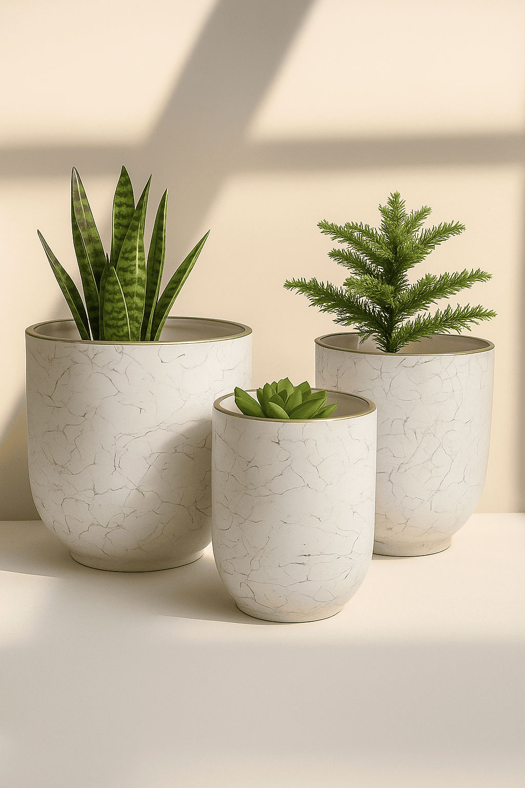 Artisan White & Black Swirl Planters with Gilded Edge