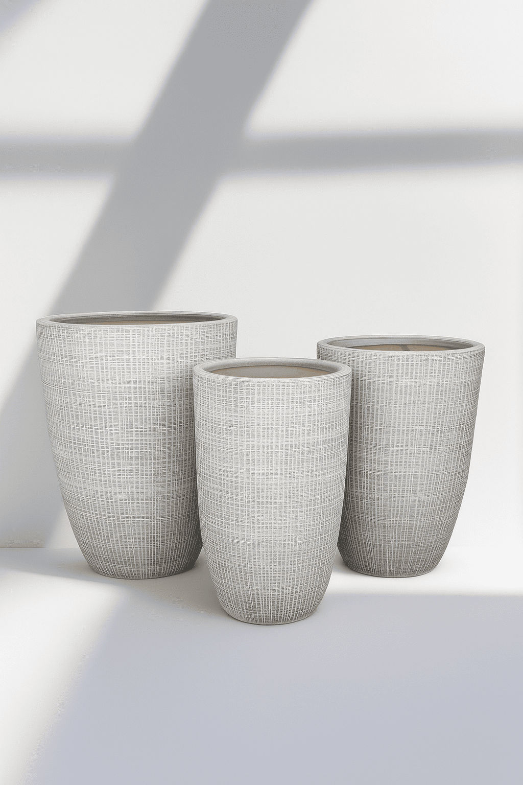Contemporary Textured White Planter Set