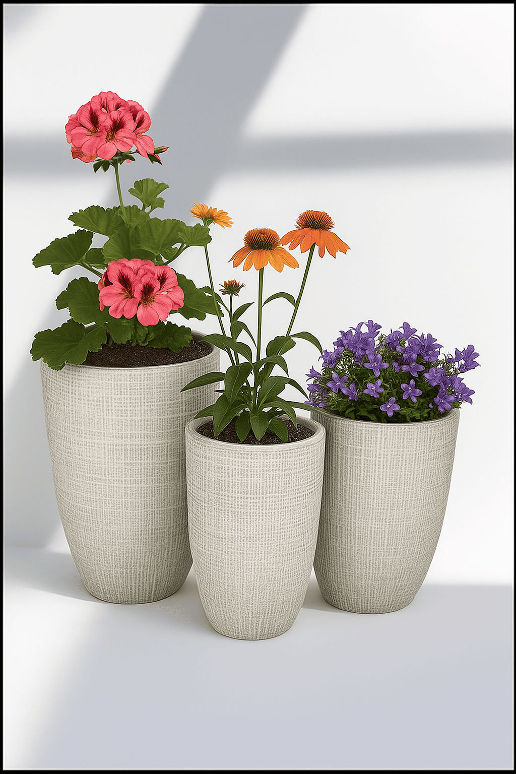 Contemporary Textured White Planter Set