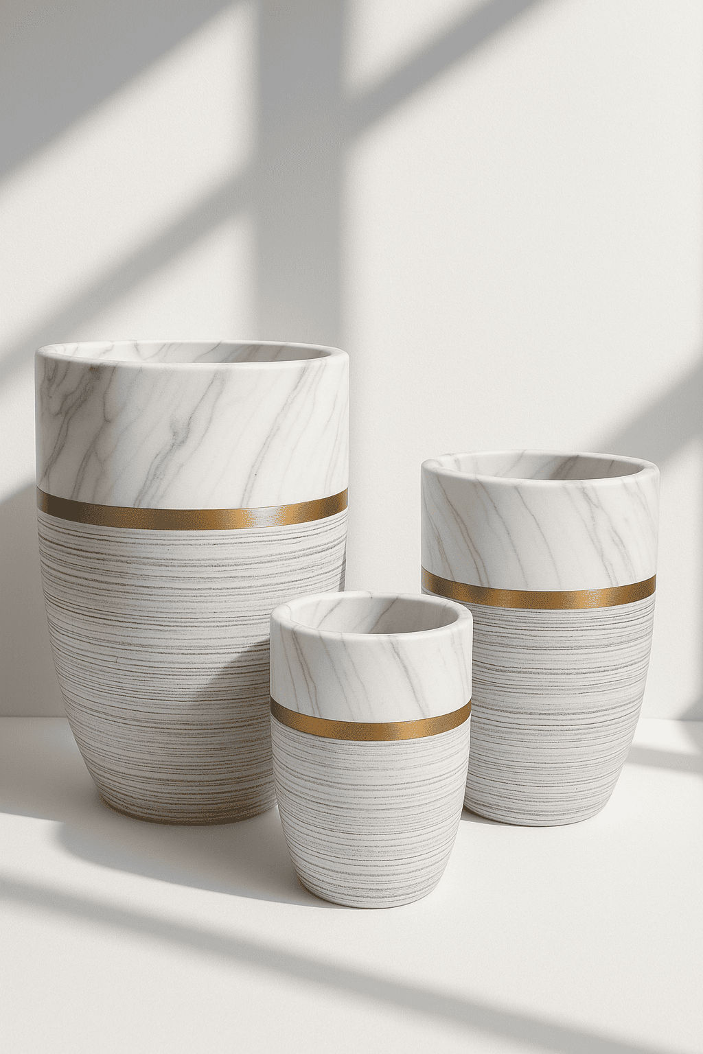 Dual Texture Marble & Ribbed Planter Set