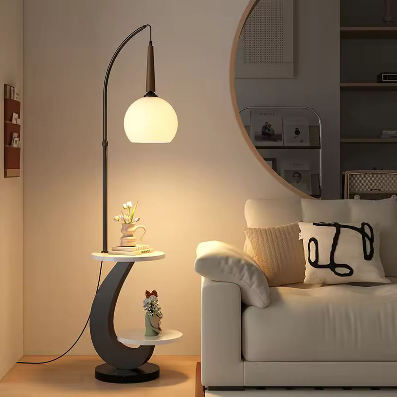Elara Curve Floor Lamp with Shelves - Wall Mirror - HomeCene UAE