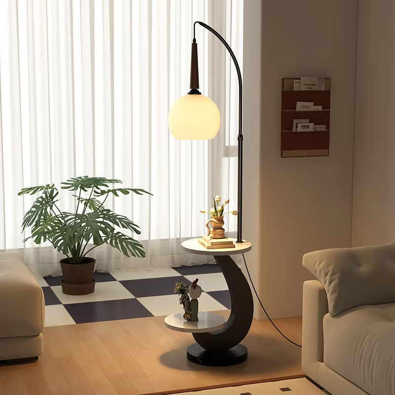 Elara Curve Floor Lamp with Shelves - HomeCene UAE