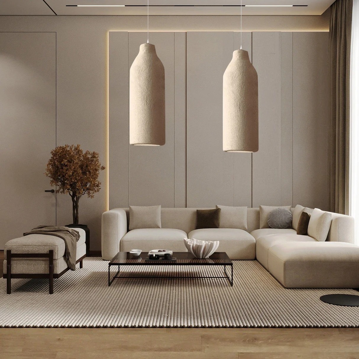 Cylindrical Textured Ceramic Pendant Light