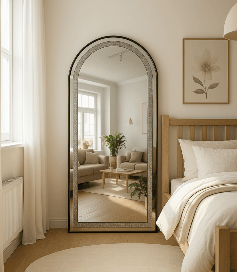 Black Framed Crystal Diamond Arched Wall Mirror (LED)
