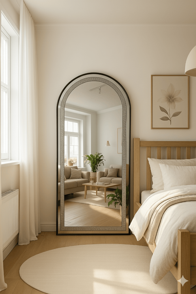 Black Framed Crystal Diamond Arched Wall Mirror (LED)