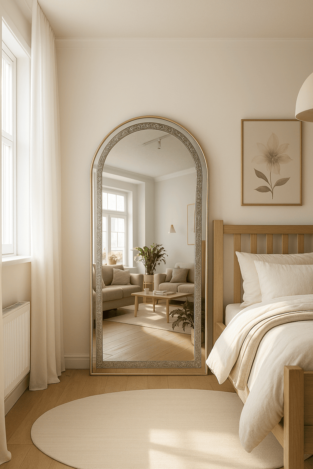 Golden Framed Crystal Diamond Arched Wall Mirror (LED)