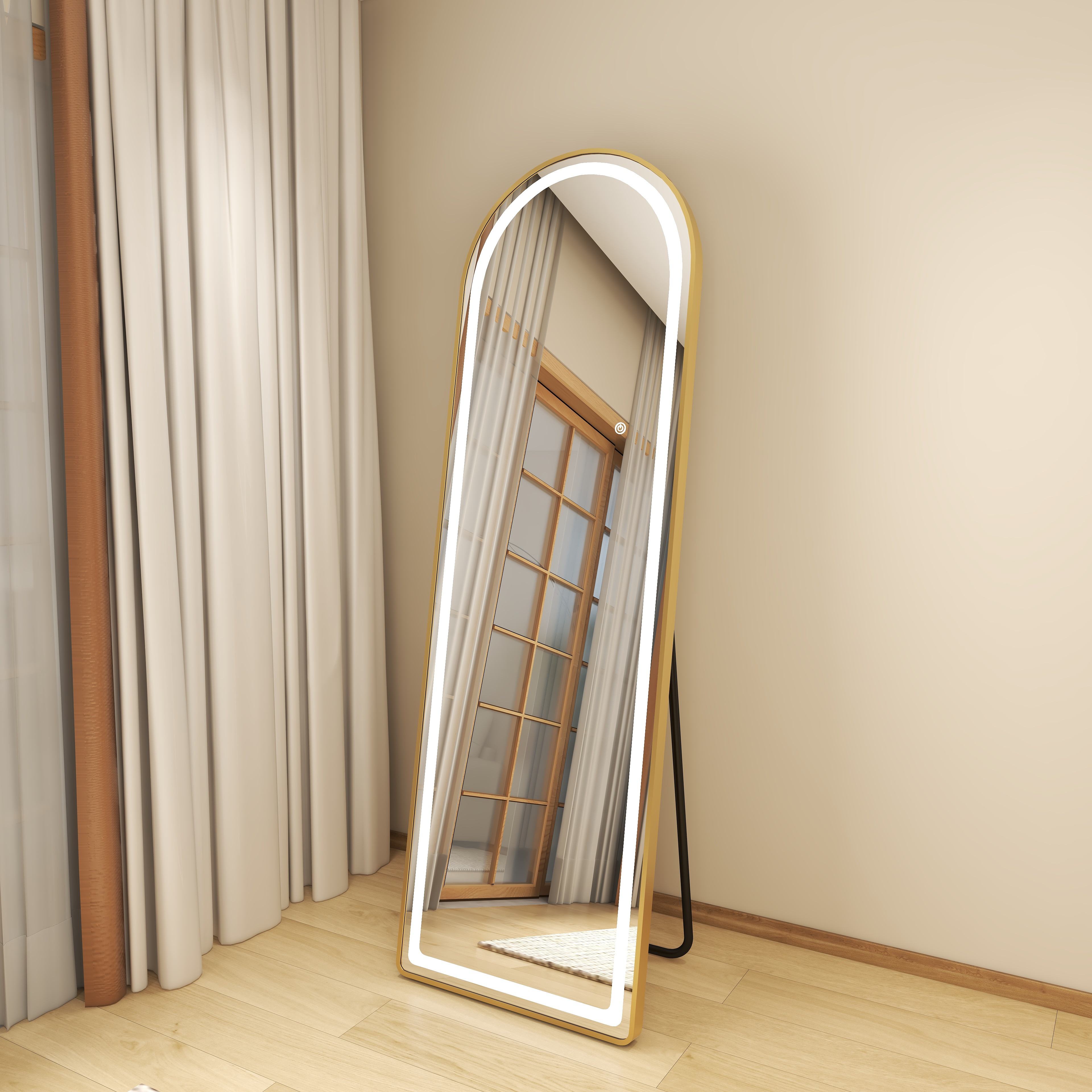 Golden Framed Arched Wall Mirror With Stand (LED)