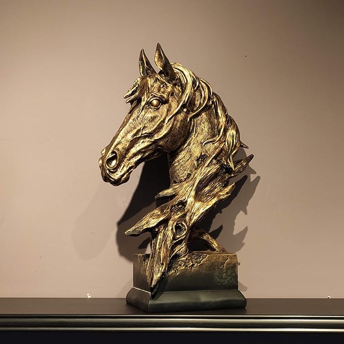 Horse Bust Resin Sculpture Gold
