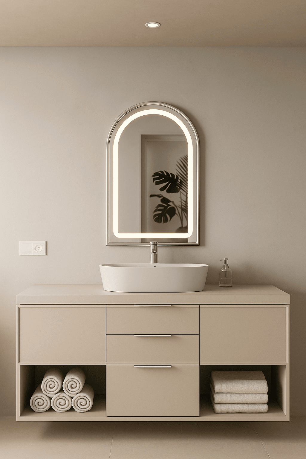 Silver Framed Arched Vanity Wall Mirror (LED) - Wall Mirror - HomeCene UAE