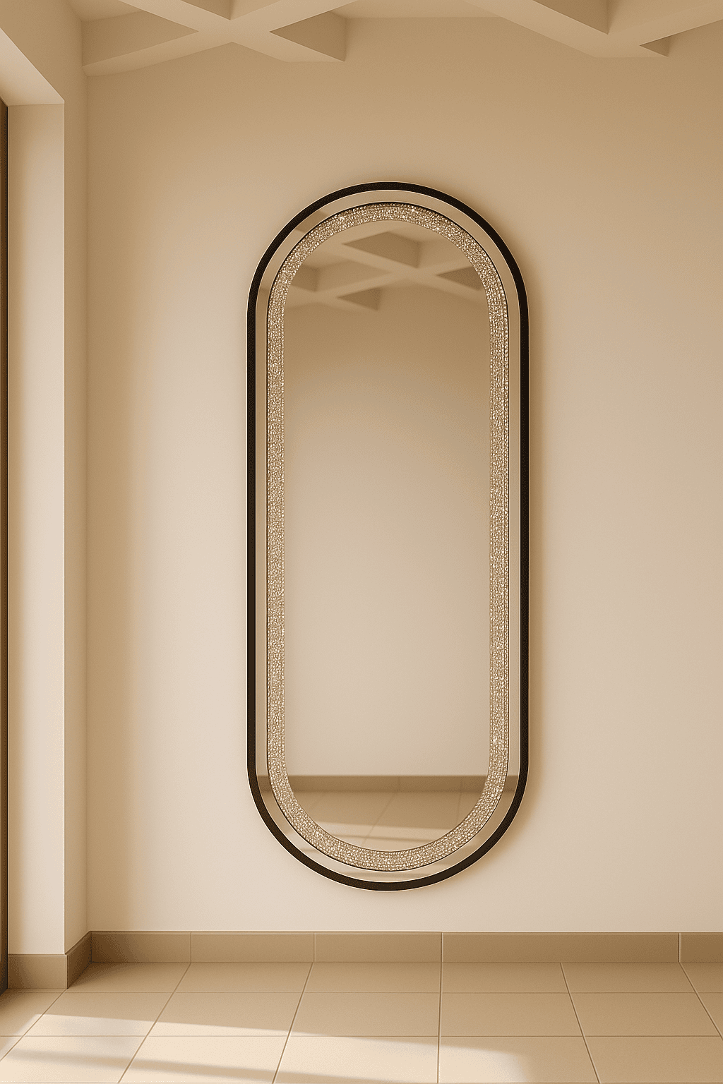 Black Framed Crystal Diamond Oval Wall Mirror (LED)