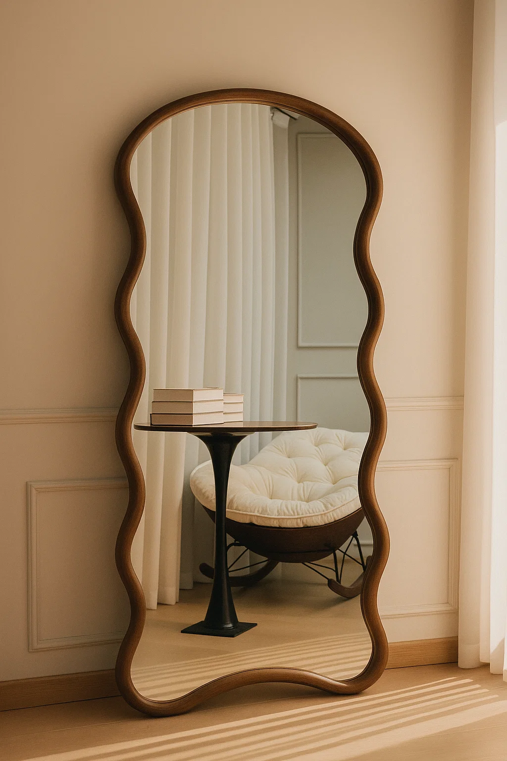 Serene Curved Wooden Frame Full Length Mirror - HomeCene UAE