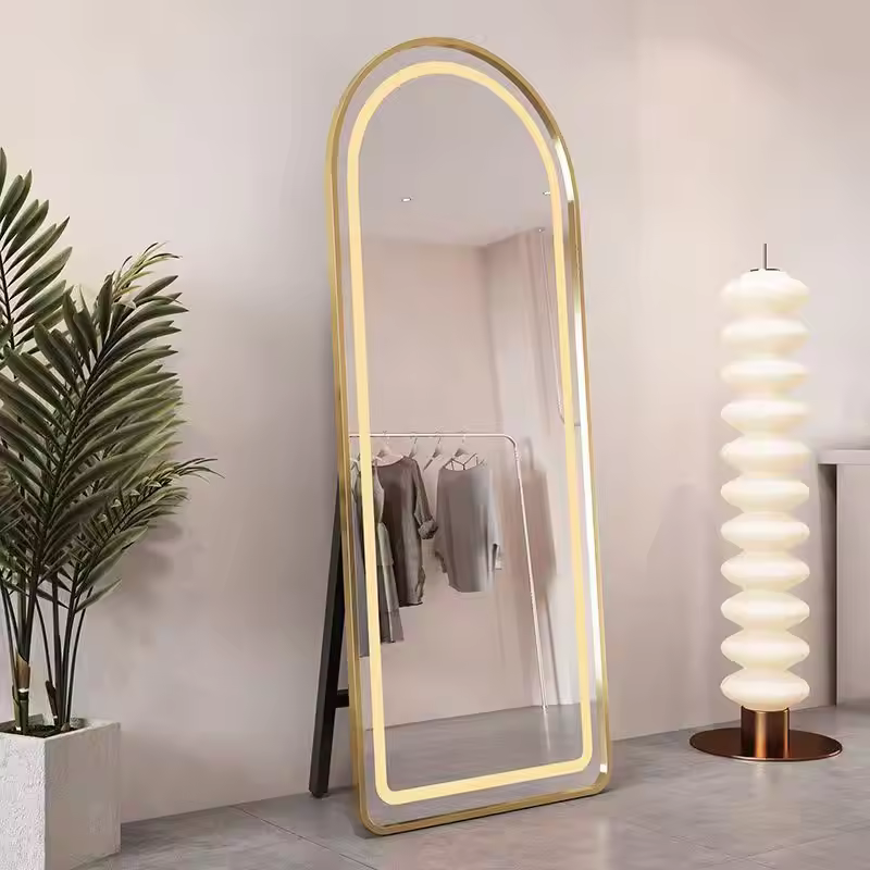 Golden Framed Arched Wall Mirror With Stand (LED)