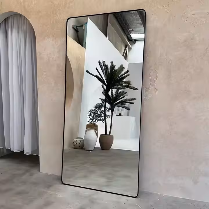Black Framed Rounded Corners Rectangular Mirror