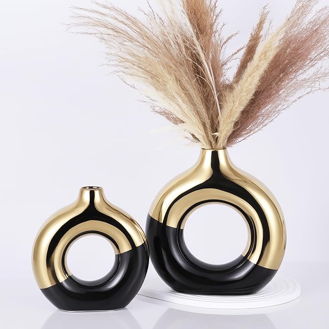 Ceramic Black and Gold Circle Vase