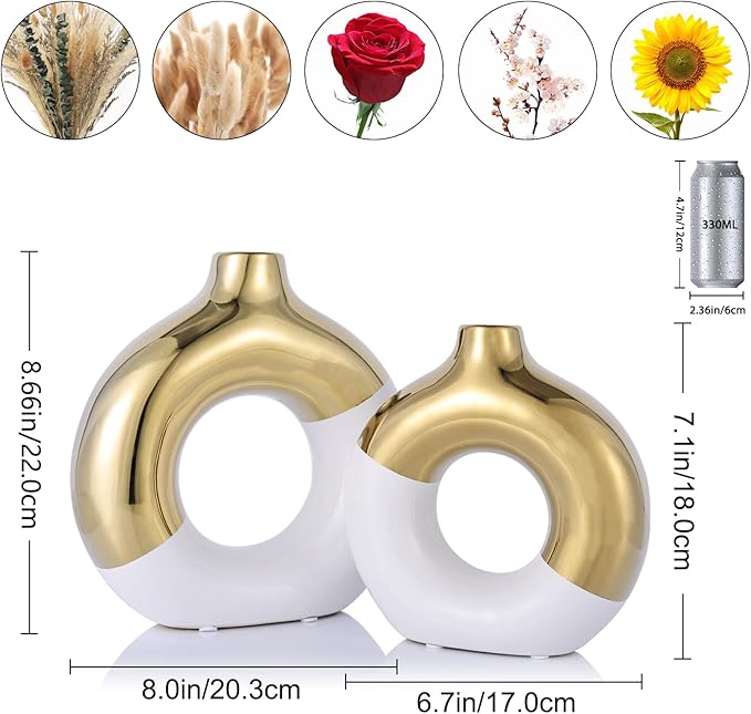 Ceramic White and Gold Circle Vase