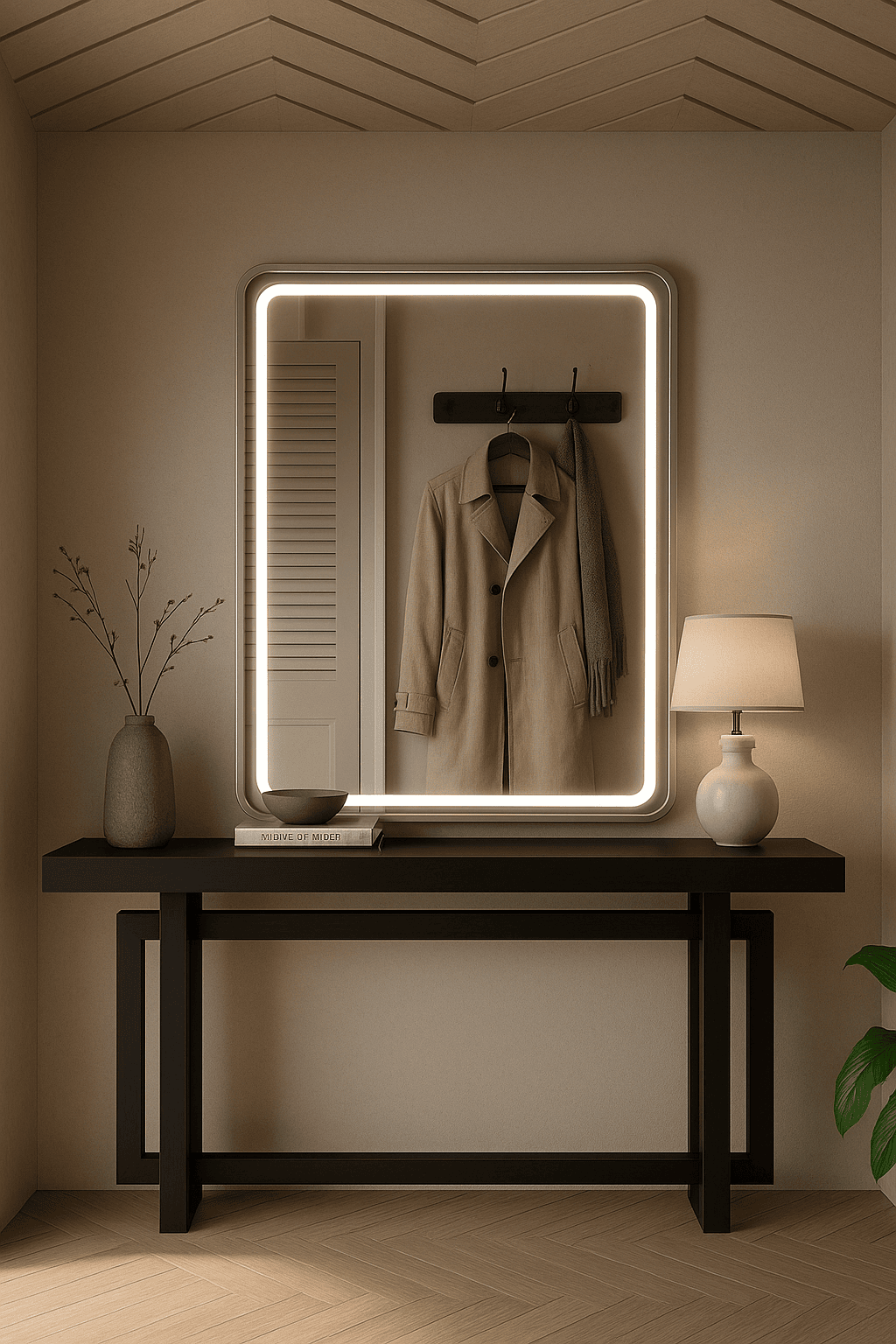 Silver Framed Rounded Corners Rectangular Wall Mirror (LED) - Wall Mirror - HomeCene UAE
