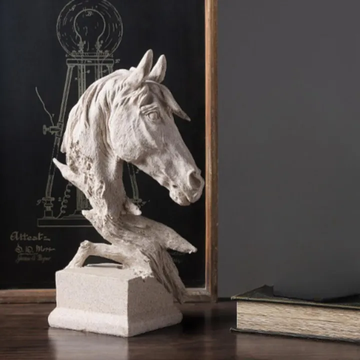 Horse Bust Resin Sculpture Beige