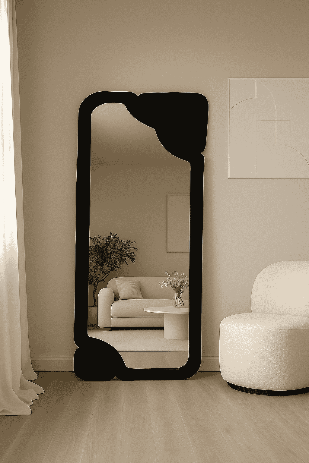Obsidian Flow Flannelette Fabric Wall Mirror - HomeCene UAE
