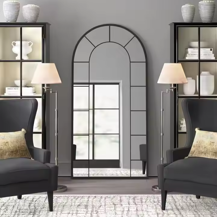 Black Framed Window Arch Mirror