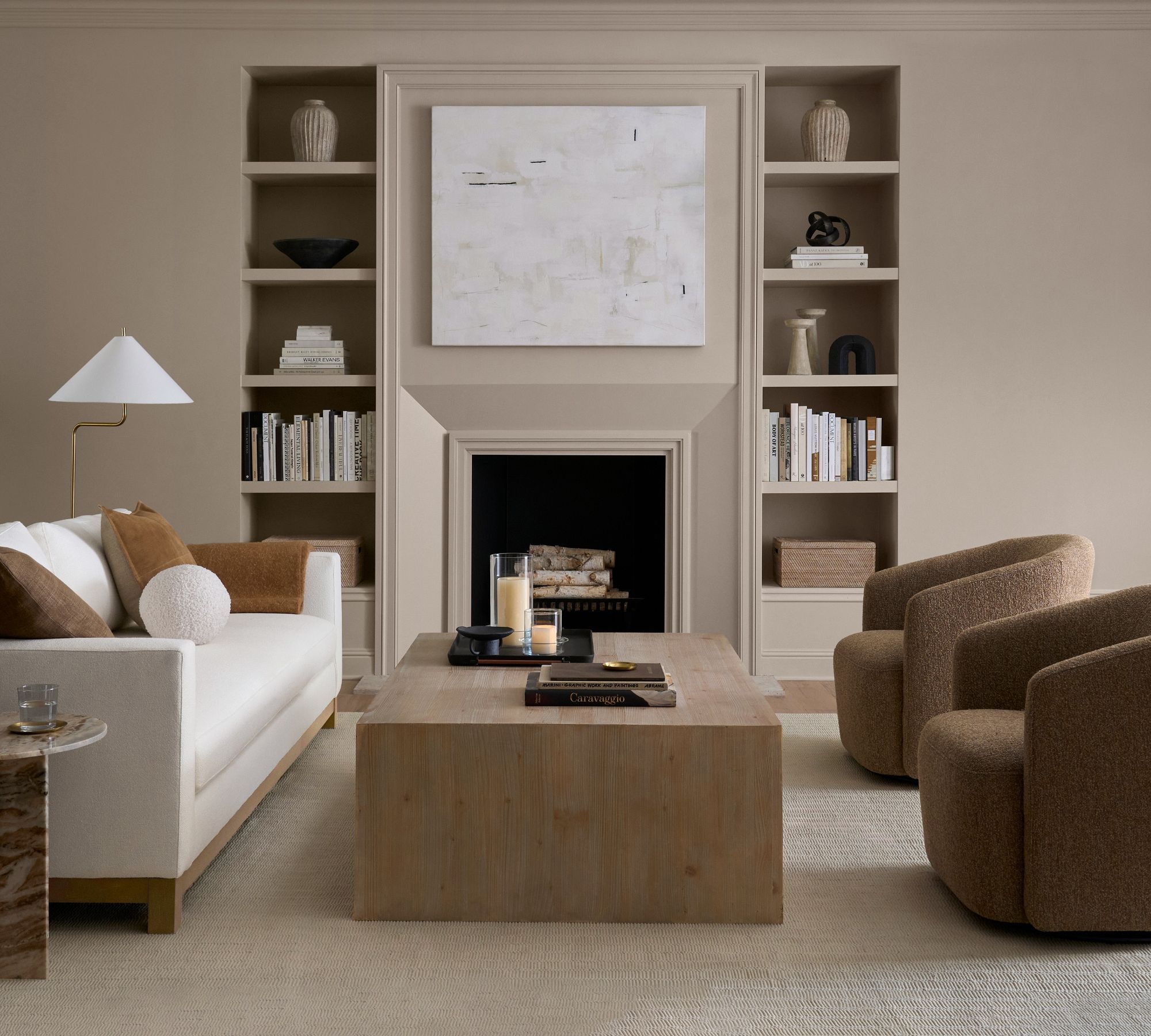 Modern Beige Open Frame Rectangular Coffee Table