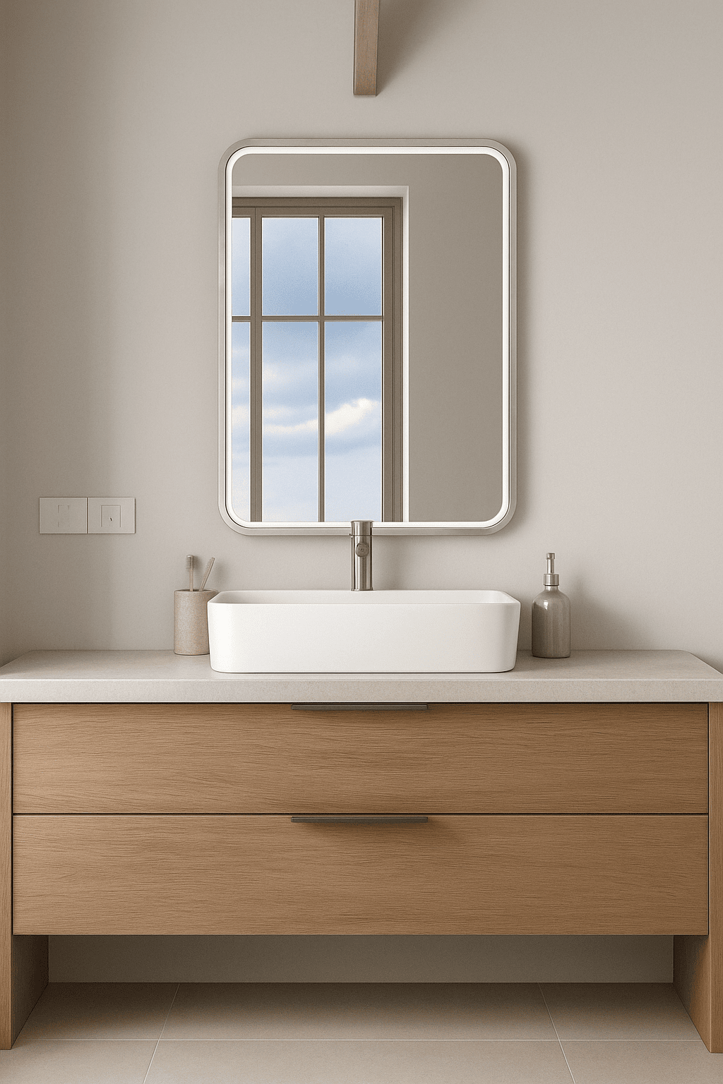 Silver Frame With Inner LED Rectangular Wall Mirror - Wall Mirror - HomeCene UAE