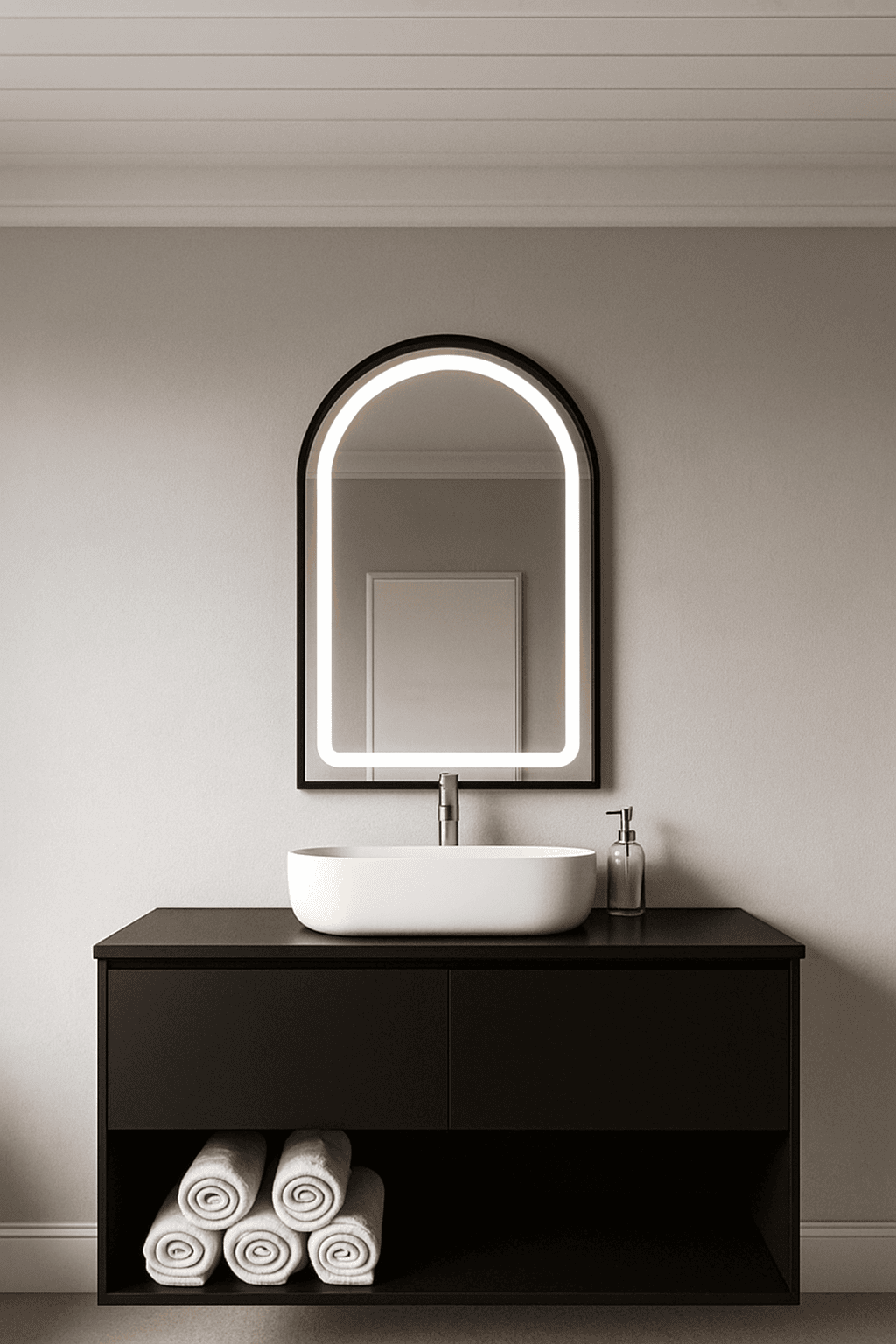 Black Framed Arched Vanity Wall Mirror (LED)