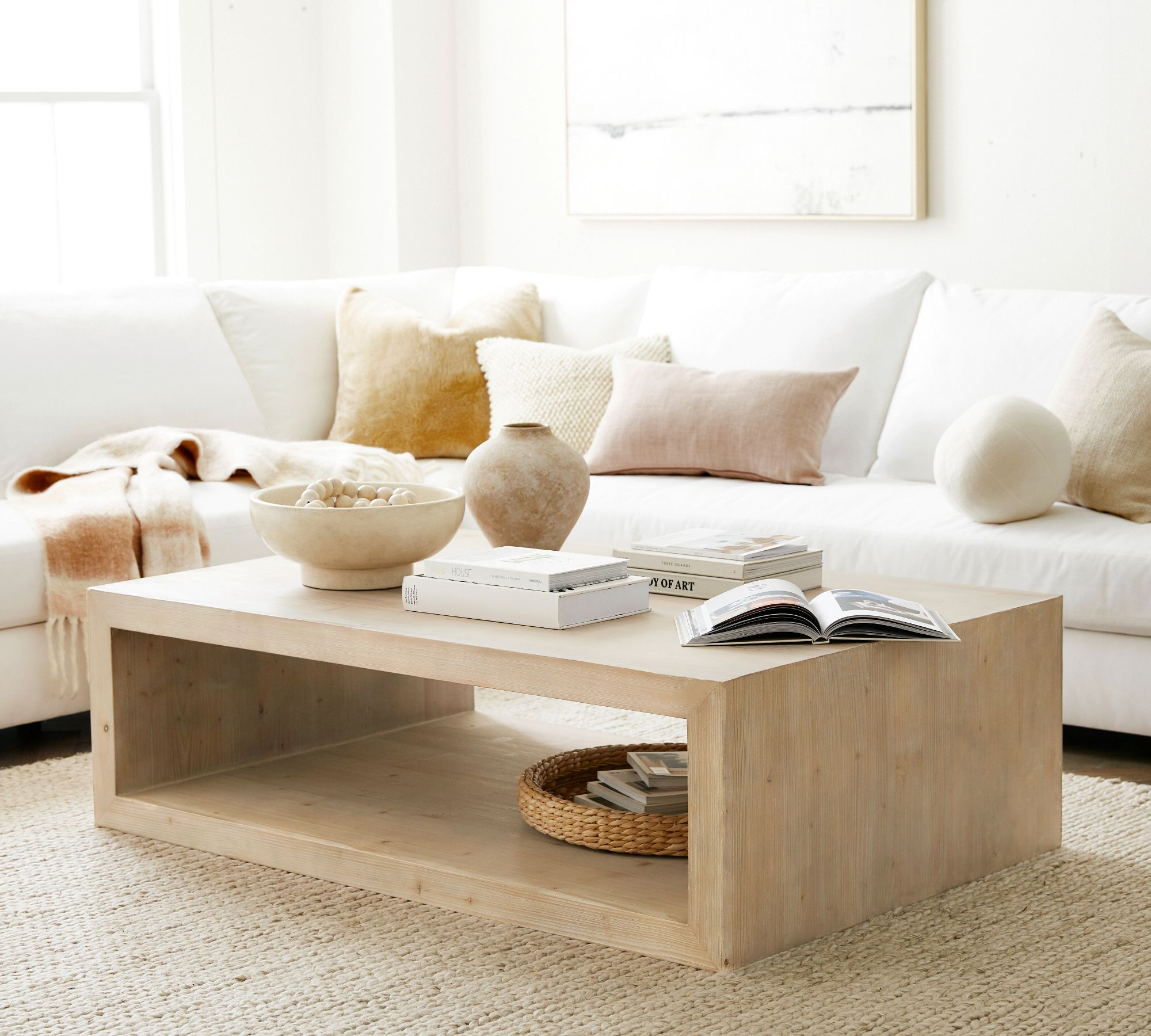 Modern Beige Open Frame Rectangular Coffee Table