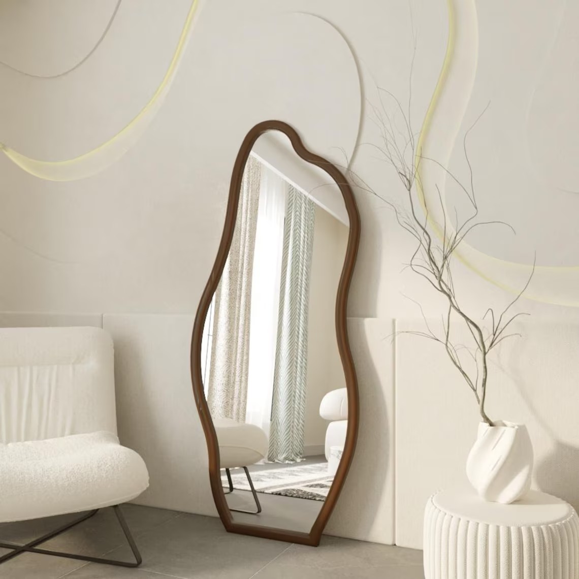 Odessa Dark Brown Full Length Irregular Mirror - Wall Mirror - HomeCene UAE