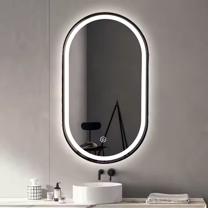 Black Framed Oval Vanity Wall Mirror (LED)