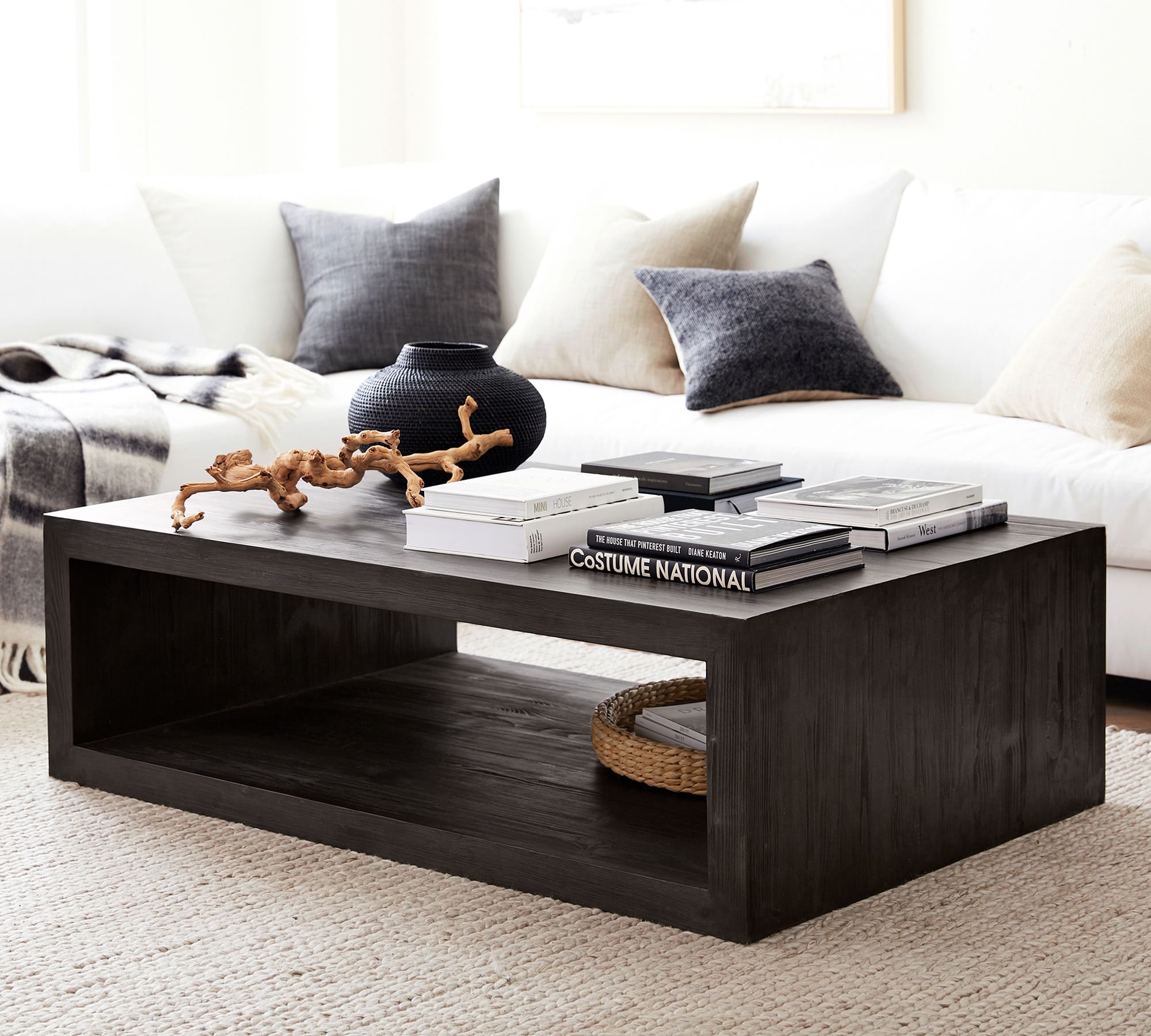 Modern Black Open-Frame Rectangular Coffee Table
