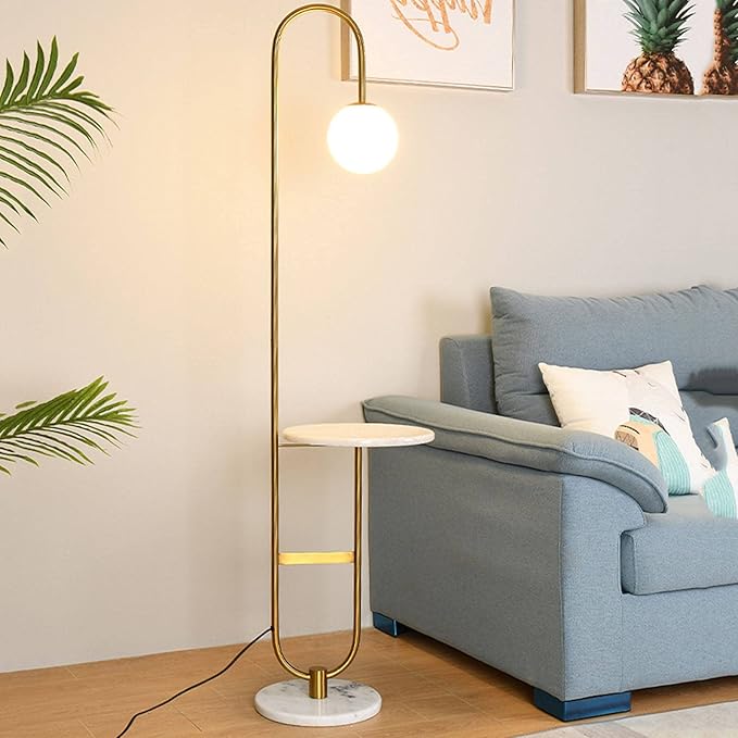 Lumiere Accent Floor Lamp with Side Table Gold - Wall Mirror - HomeCene UAE