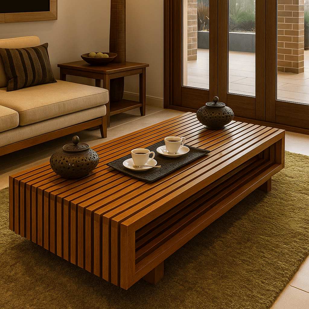 Slatted Teek Wood Contemporary Coffee Table