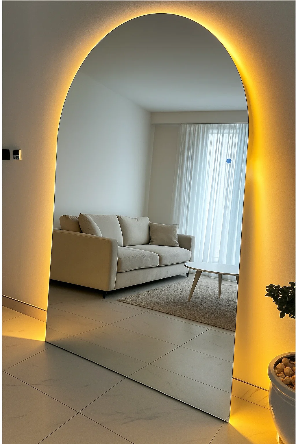 Elysia Frameless Arch Mirror with Yellow Backlit (LED) - Wall Mirror - HomeCene UAE