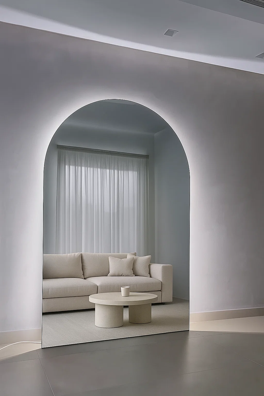Elysia Frameless Arch Mirror with White Backlit (LED) - Wall Mirror - HomeCene UAE