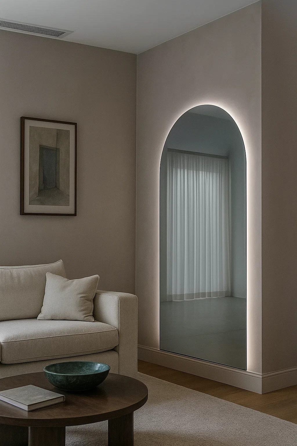 Elysia Frameless Arch Mirror with White Backlit (LED) - HomeCene UAE