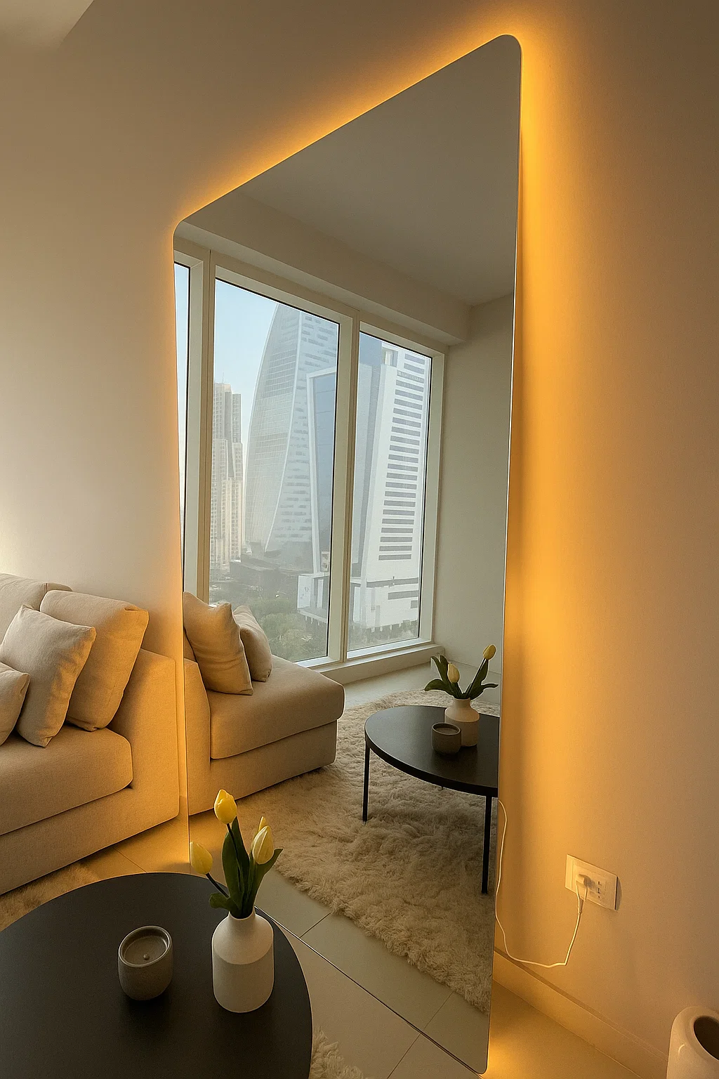 Amara Rounded Corners Mirror Frameless (LED) - HomeCene UAE