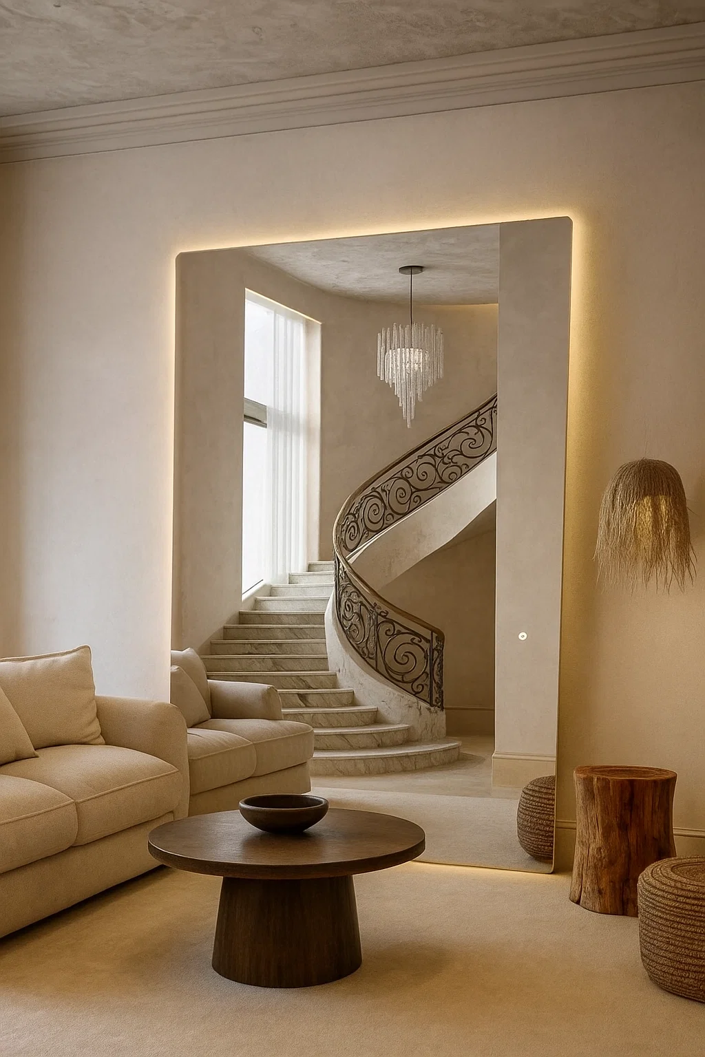 Amara Rounded Corners Mirror Frameless (LED) - Wall Mirror - HomeCene UAE