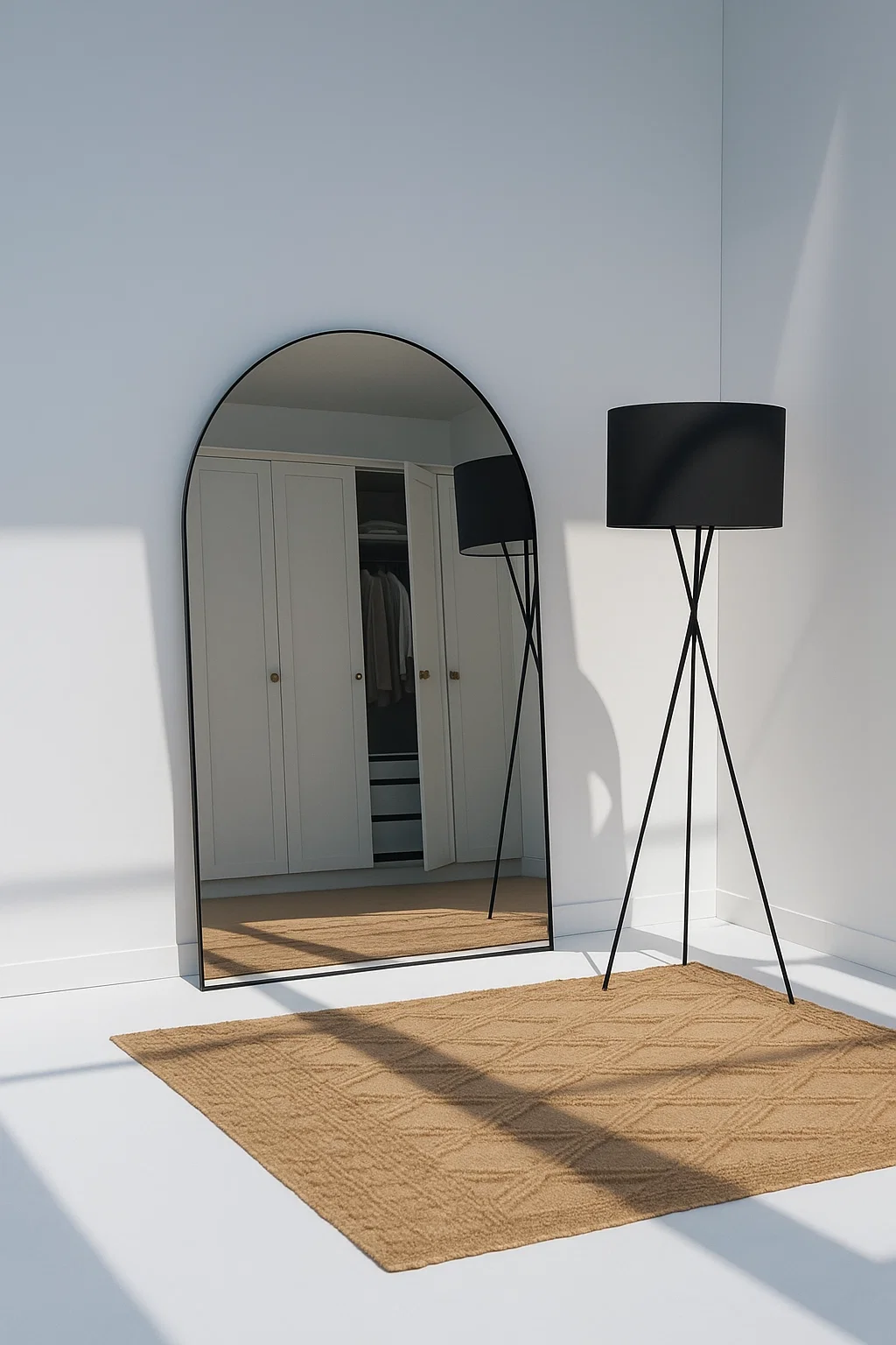 Black Framed Arched And Standing Tripod Floor Lamps - Wall Mirror - HomeCene UAE