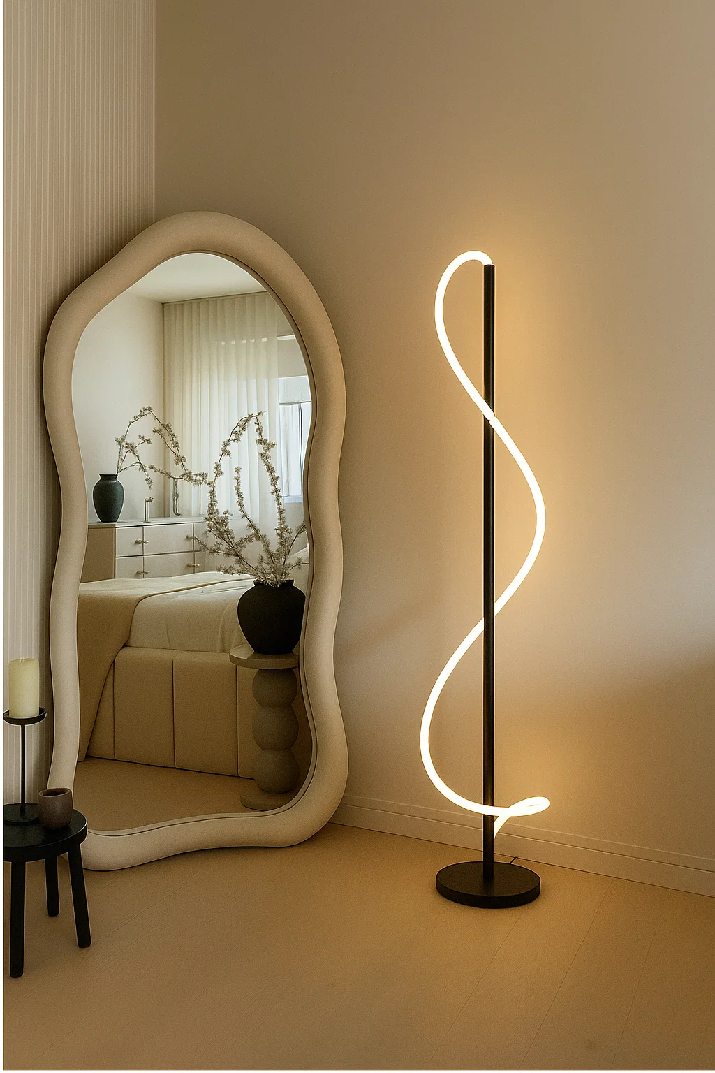 Wabi Sabi Concrete And Spiral LED Floor Lamp - Wall Mirror - HomeCene UAE