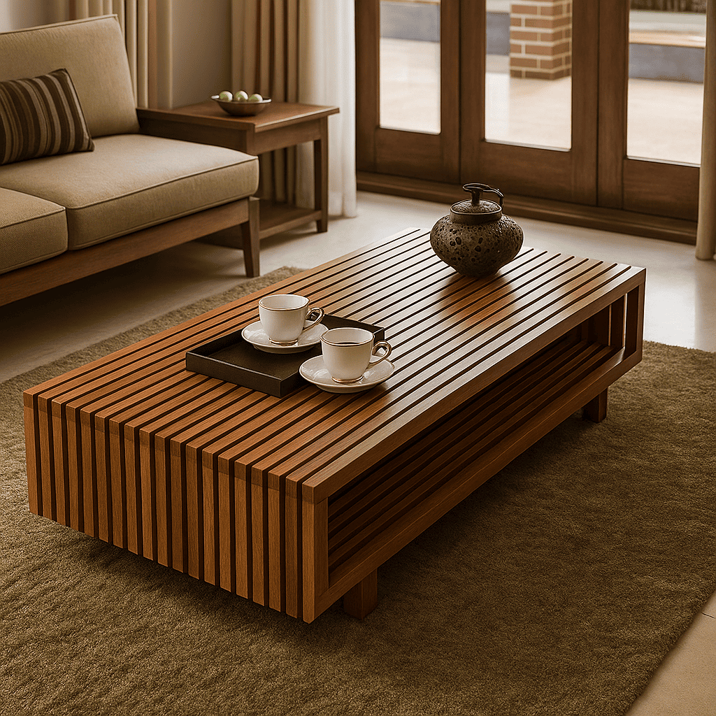 Slatted Teek Wood Contemporary Coffee Table