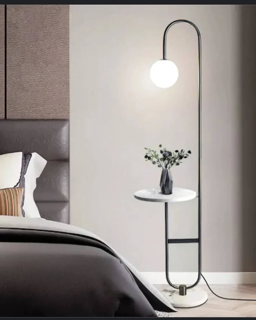 Lumiere Accent Floor Lamp with Side Table Black - Wall Mirror - HomeCene UAE