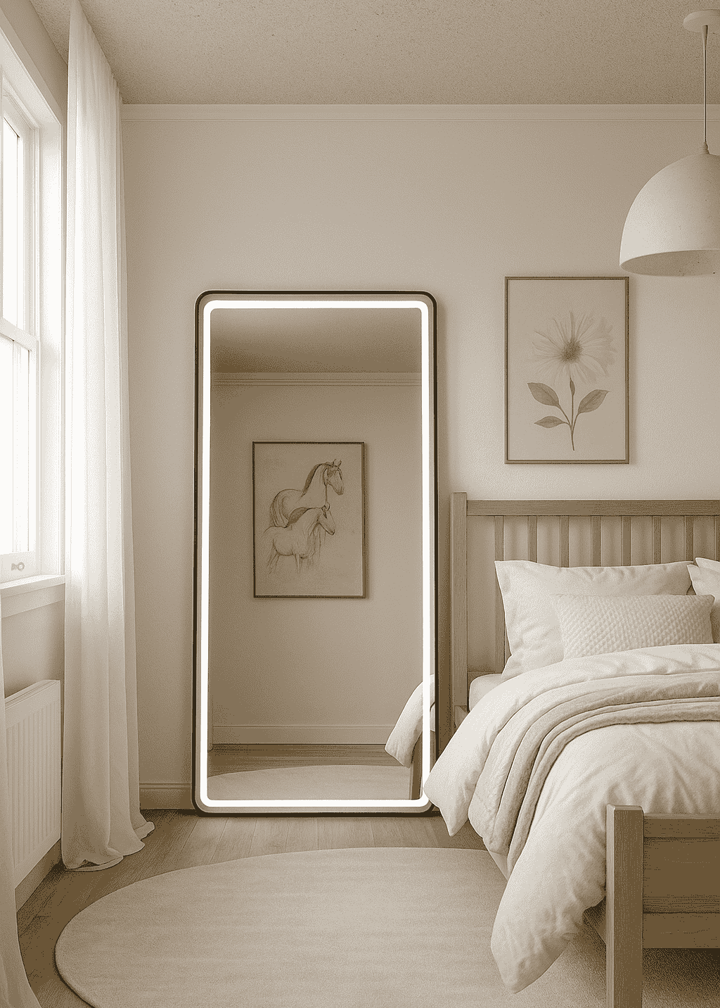 Black Framed Rounded Corners Rectangular Mirror (LED)
