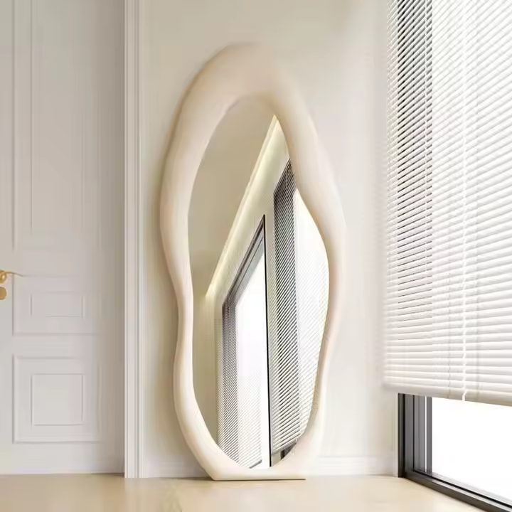 Beige Squiggly Framed Flannelette Wall Mirror