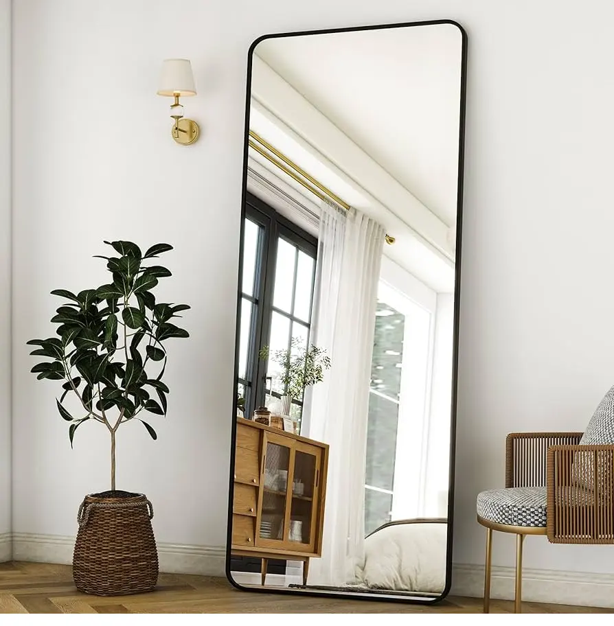 Black Framed Rounded Corners Rectangular Mirror